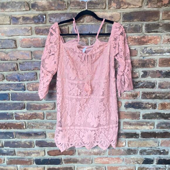 Xhilaration Mauve Pink Cold Shoulder Bell Sleeve Mini Dress Women's Size Small - Picture 2 of 8